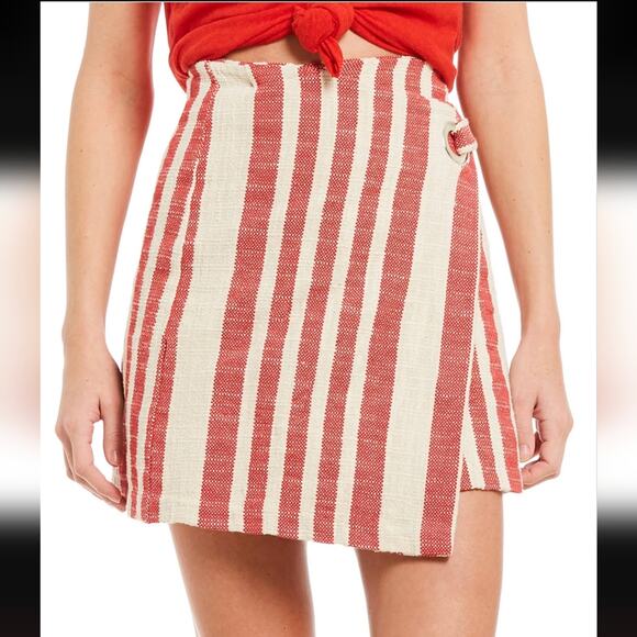 Free People It's A Wrap Striped 100% Cotton Textured Beachy Boho Wrap Skirt - Picture 4 of 5